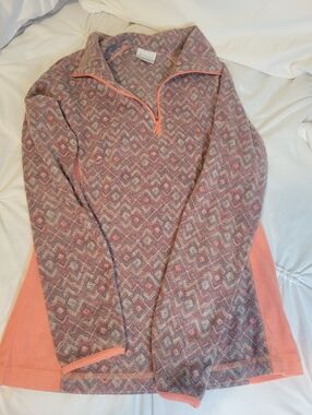Columbia Quarter-Zip Patterned Pullover in Pink and Coral